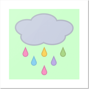 Raining Rainbow Raindrop Rain Cloud in Green Posters and Art